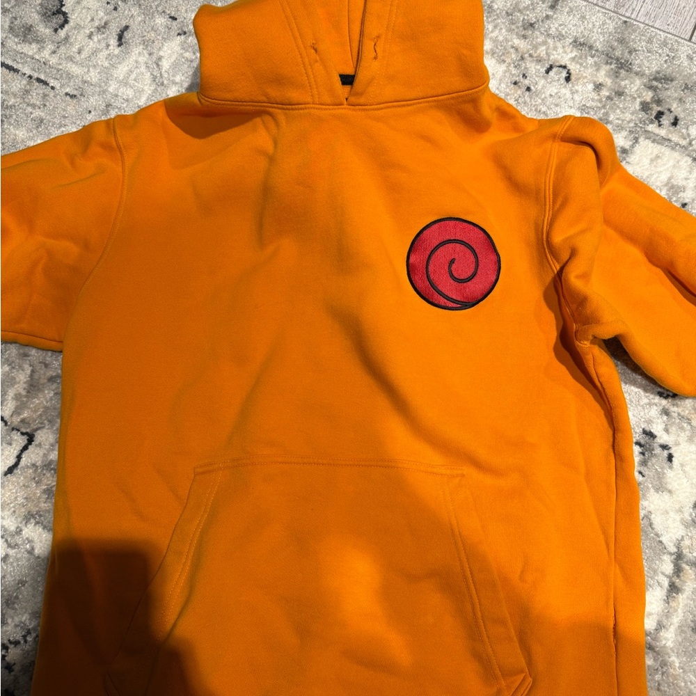 Orange Hoodie with Red Spiral Logo